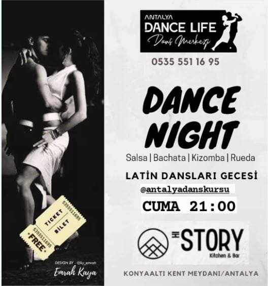 Dans Partnerim - Salsa dansını gösteren ve bir çiftin yer aldığı bir dans gecesi posteri.