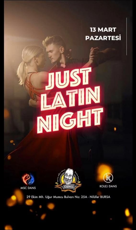 Dans Partnerim - Sadece Latin gecesi için salsa dansını içeren bir poster.