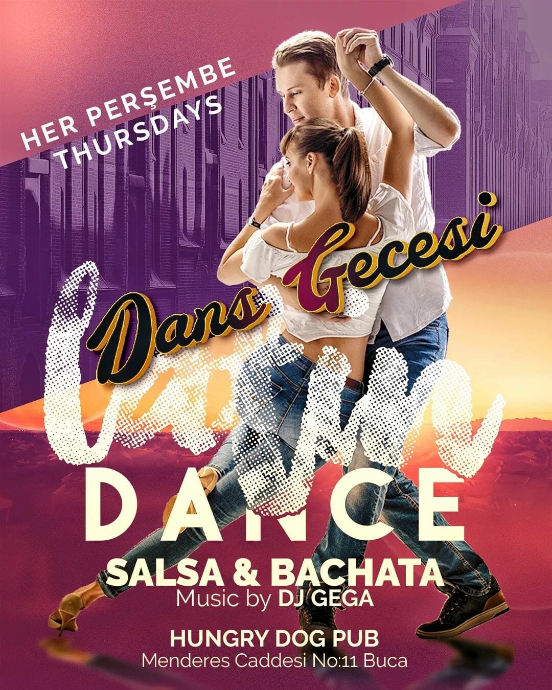 Dans Partnerim - Salsa ve bachata dansının yer aldığı bir dans etkinliği broşürü.