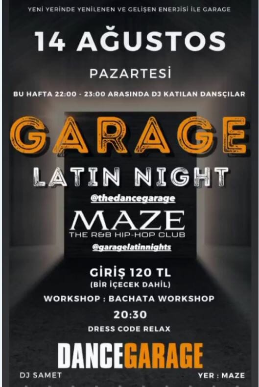 Dans Partnerim - Latin gecesi bir garajda düzenlenen salsa dansı etkinliği için bir poster.