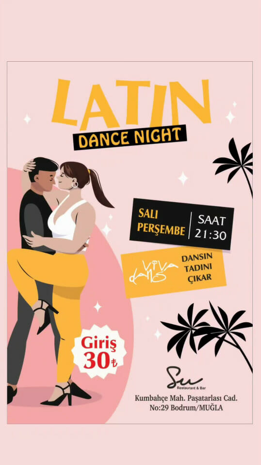Dans Partnerim - Dans etkinliği içeren Latin dansı gecesi broşürü.
